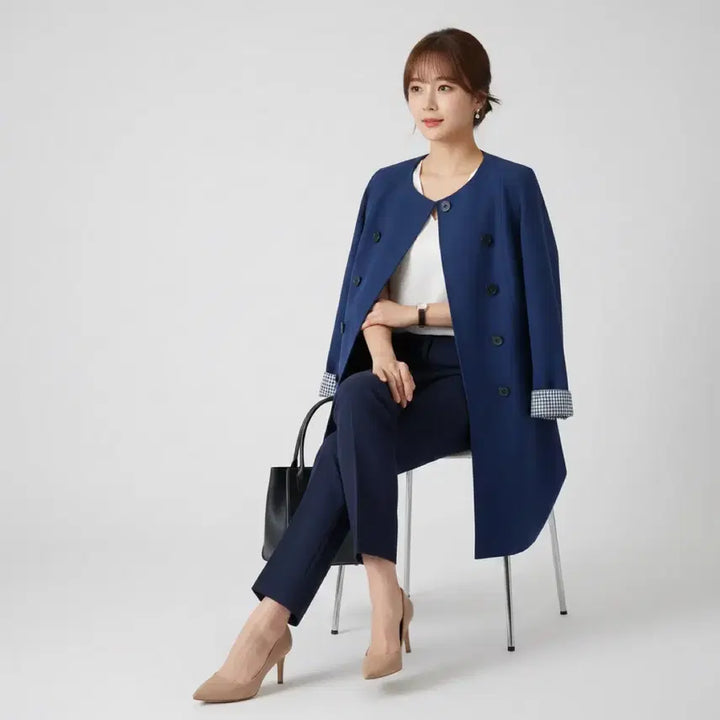[BUNJANG] LES MUES Checkered Royal Blue Double Button Jacket / [새상품] 일본 LES MUES 체크 배색 로열블루 더블버튼 자켓 (M)