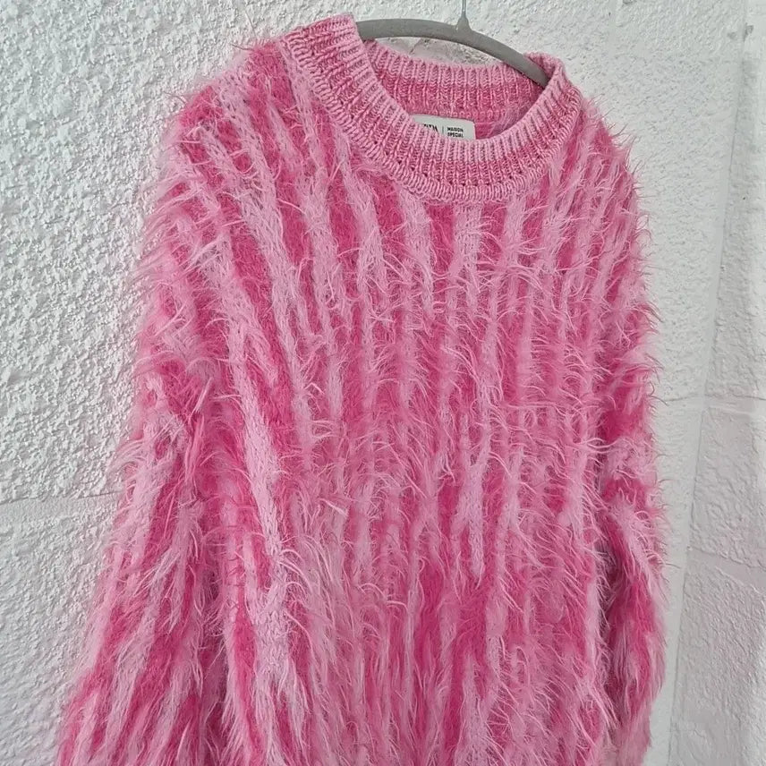 [BUNJANG] Zara Maison Special Pink Fur Knit Sweater / 자라 메종스페셜 핑크 퍼 니트 스웨터