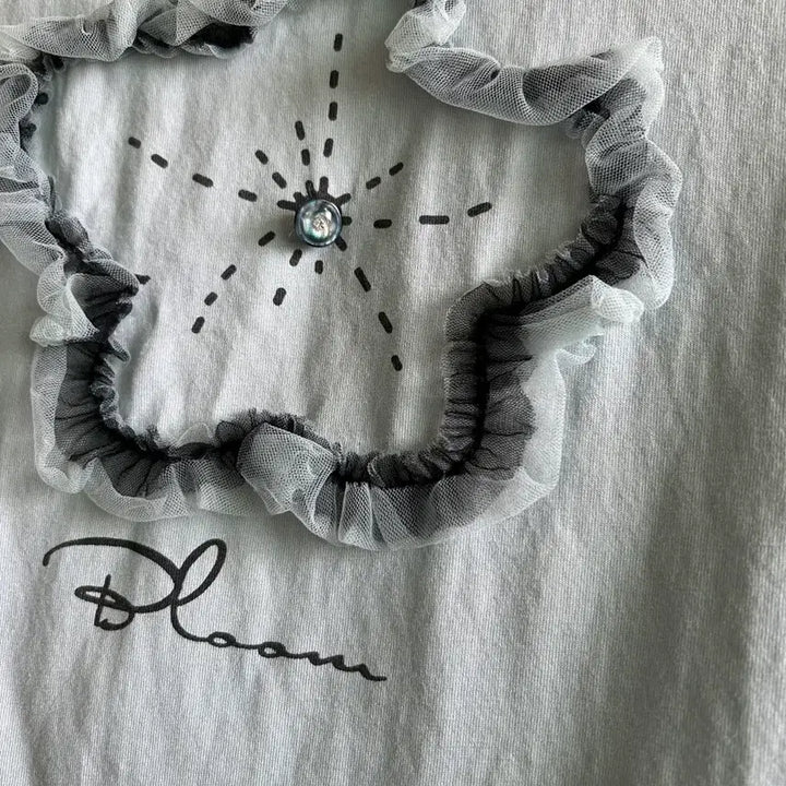 [BUNJANG] Mint Floral Embroidered Short-Sleeve T-Shirt (Cotton) / 민트 꽃 자수 반팔 티셔츠(순면)