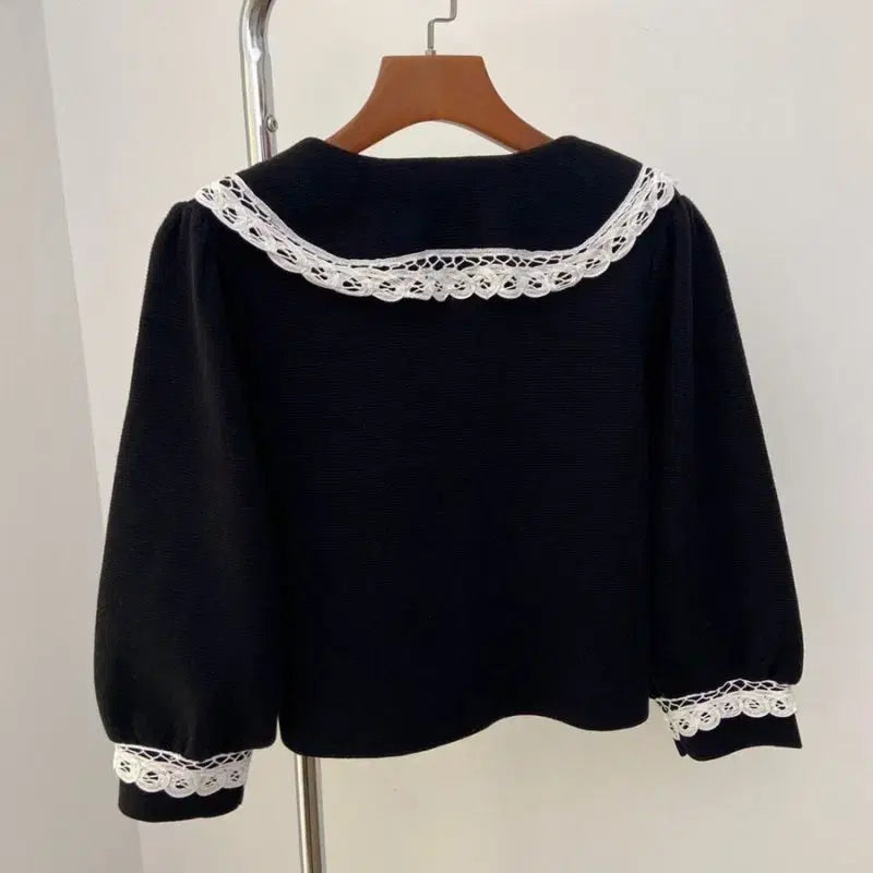 [BUNJANG] MAJE Lace Collar Black Cardigan / MAJE마쥬 레이스 칼라 블랙 가디건