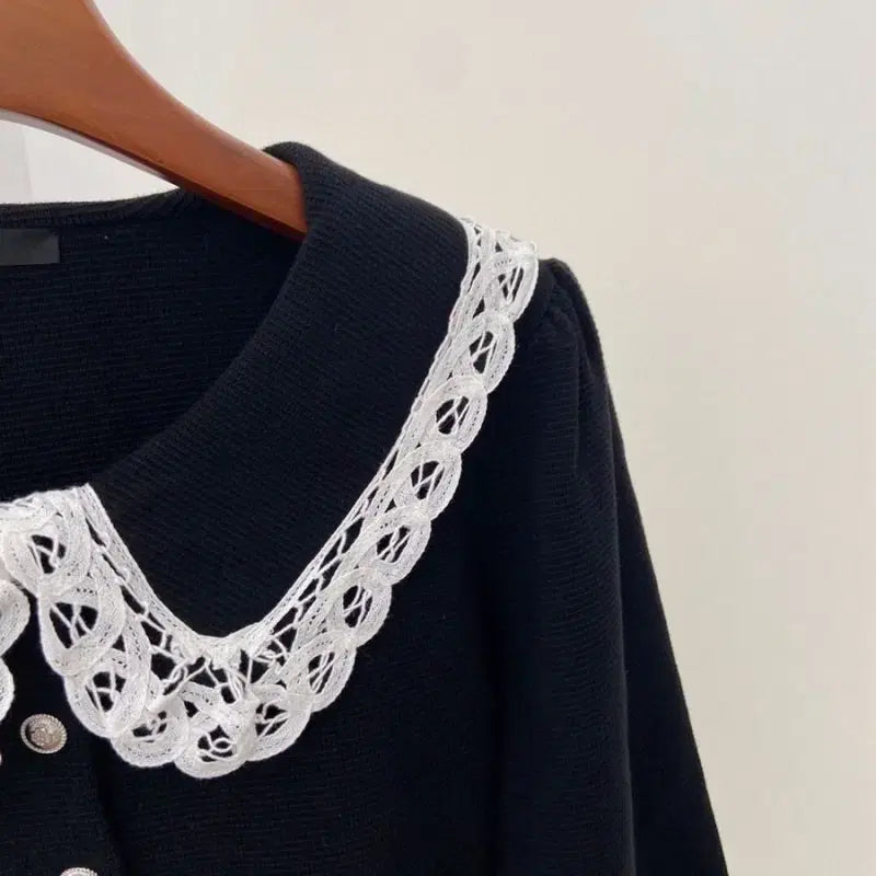 [BUNJANG] MAJE Lace Collar Black Cardigan / MAJE마쥬 레이스 칼라 블랙 가디건