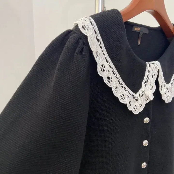 [BUNJANG] MAJE Lace Collar Black Cardigan / MAJE마쥬 레이스 칼라 블랙 가디건