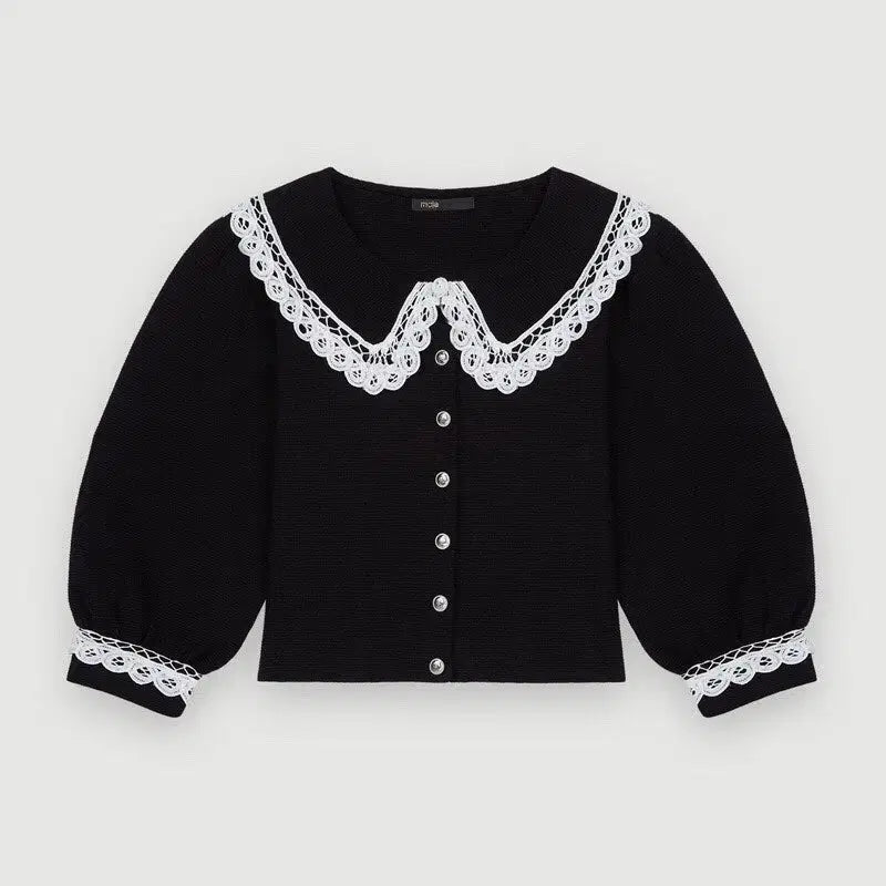 [BUNJANG] MAJE Lace Collar Black Cardigan / MAJE마쥬 레이스 칼라 블랙 가디건