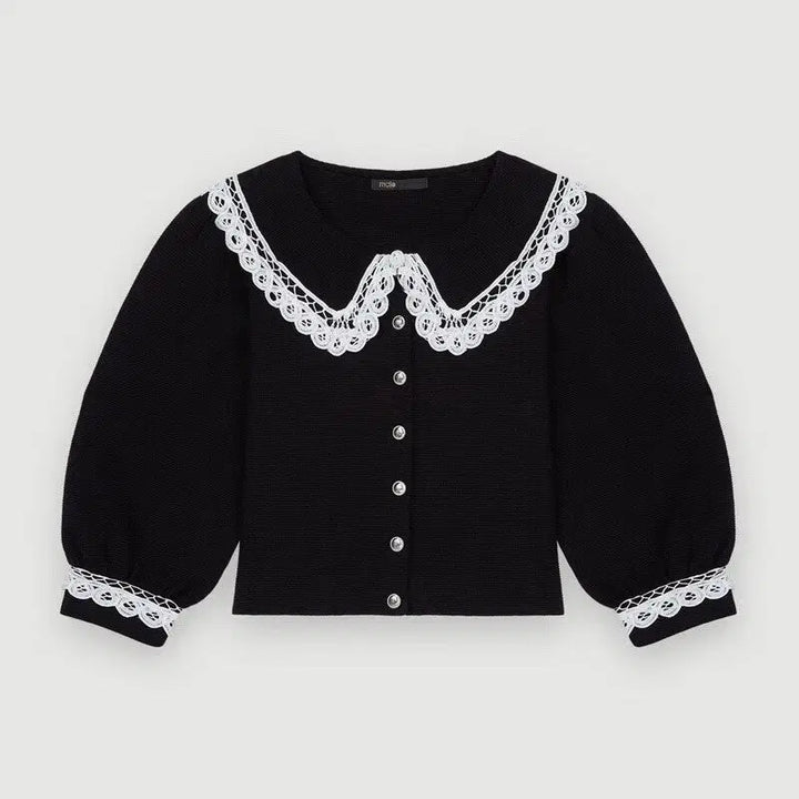 [BUNJANG] MAJE Lace Collar Black Cardigan / MAJE마쥬 레이스 칼라 블랙 가디건