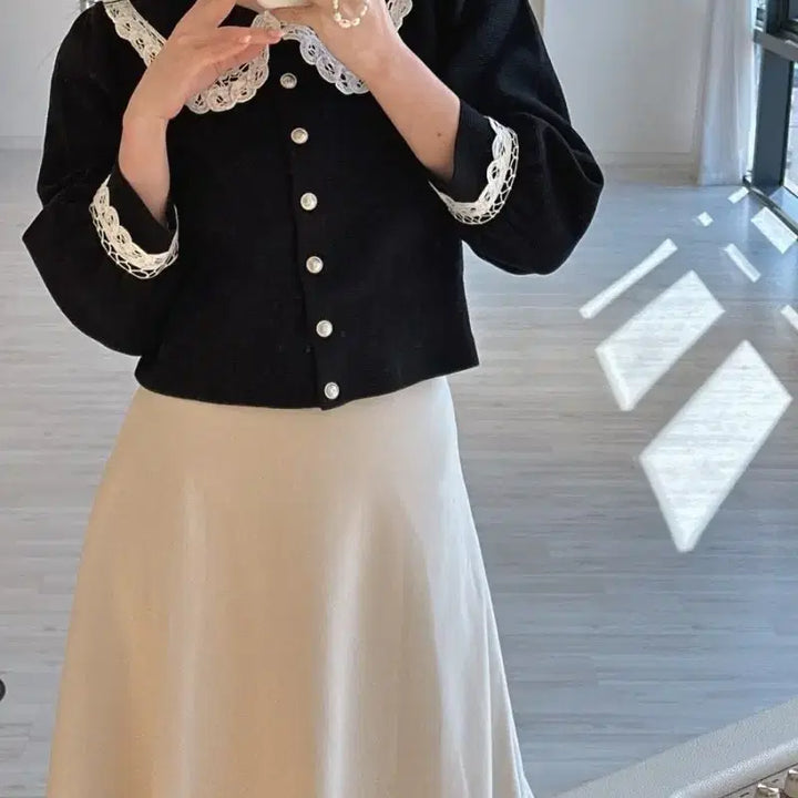 [BUNJANG] MAJE Lace Collar Black Cardigan / MAJE마쥬 레이스 칼라 블랙 가디건