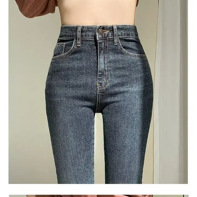[BUNJANG] Hinique Dark Blue Skinny Denim Pants with Fleece Lining / 새상품) 에이블리 히니크 진청 스키니 s 데님 팬츠 기모 모디핏 지그재그