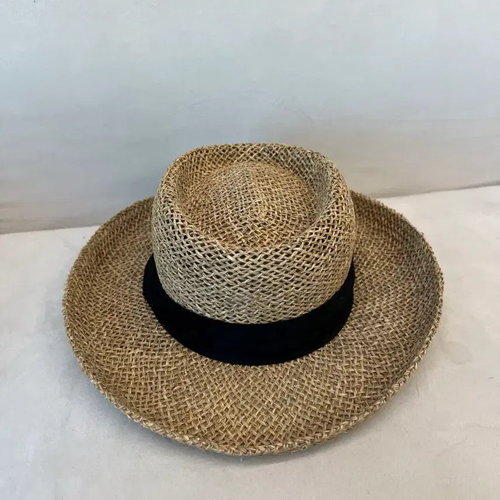 [BUNJANG] Straw Fedora Hat with Black Ribbon / 밀짚 페도라 햇 블랙 리본 장식 모자