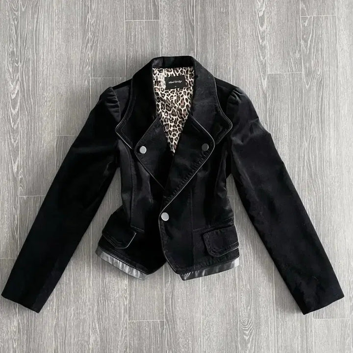 [BUNJANG] Y2K Leopard Print Lined Jacket / 갸루 펑크 블랙 호피안감 자켓 y2k