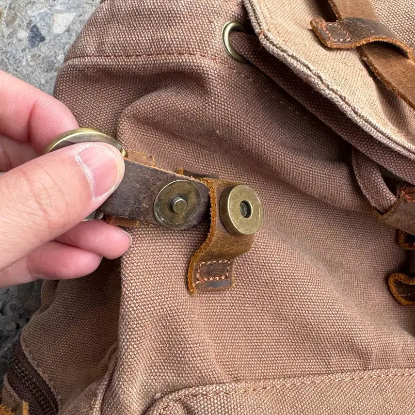 [BUNJANG] Vintage Leather Detail Canvas Backpack / 빈티지 레더 디테일 캔버스 백팩