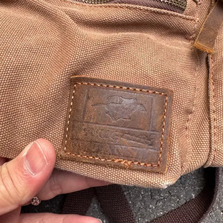 [BUNJANG] Vintage Leather Detail Canvas Backpack / 빈티지 레더 디테일 캔버스 백팩