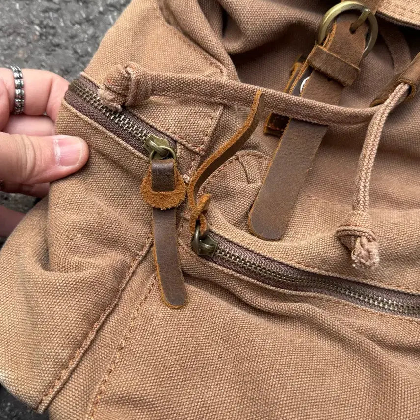 [BUNJANG] Vintage Leather Detail Canvas Backpack / 빈티지 레더 디테일 캔버스 백팩