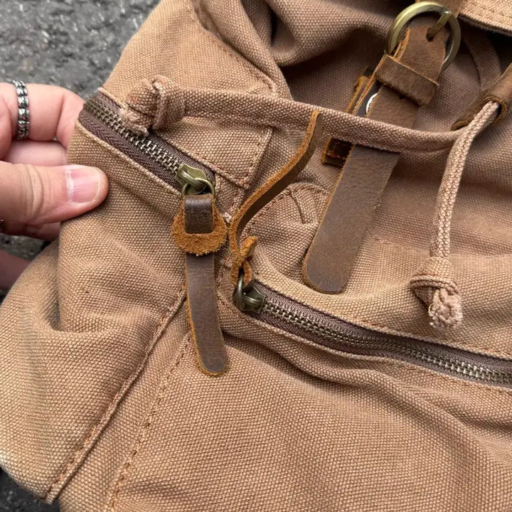 [BUNJANG] Vintage Leather Detail Canvas Backpack / 빈티지 레더 디테일 캔버스 백팩
