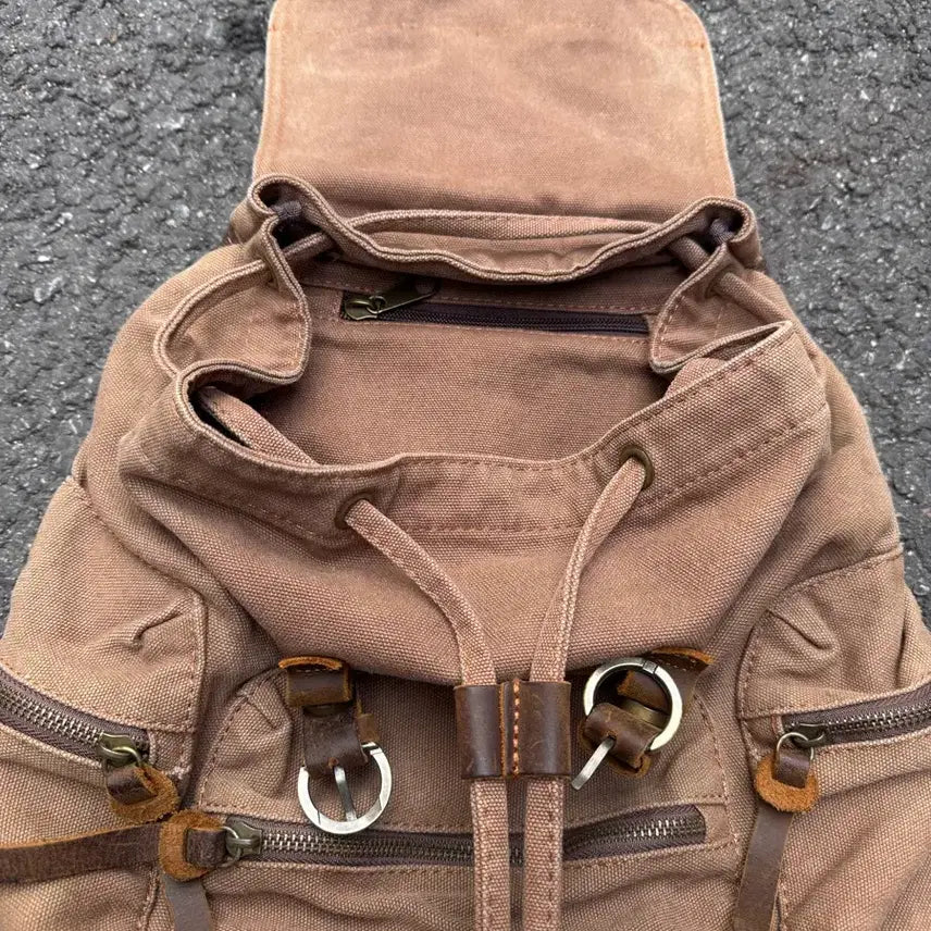 [BUNJANG] Vintage Leather Detail Canvas Backpack / 빈티지 레더 디테일 캔버스 백팩