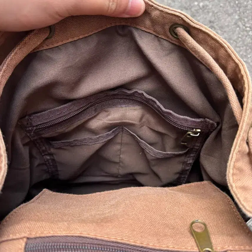 [BUNJANG] Vintage Leather Detail Canvas Backpack / 빈티지 레더 디테일 캔버스 백팩