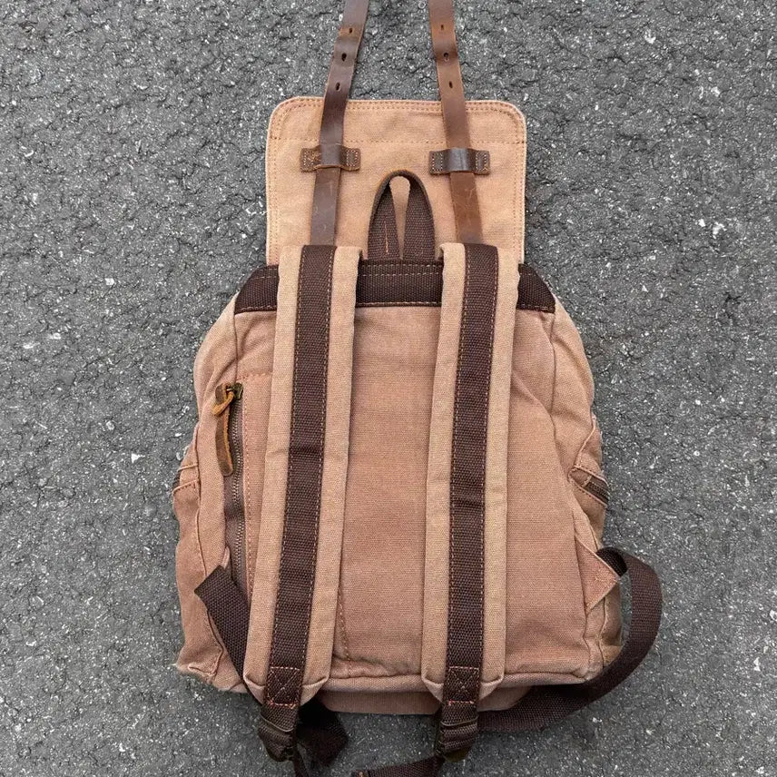 [BUNJANG] Vintage Leather Detail Canvas Backpack / 빈티지 레더 디테일 캔버스 백팩