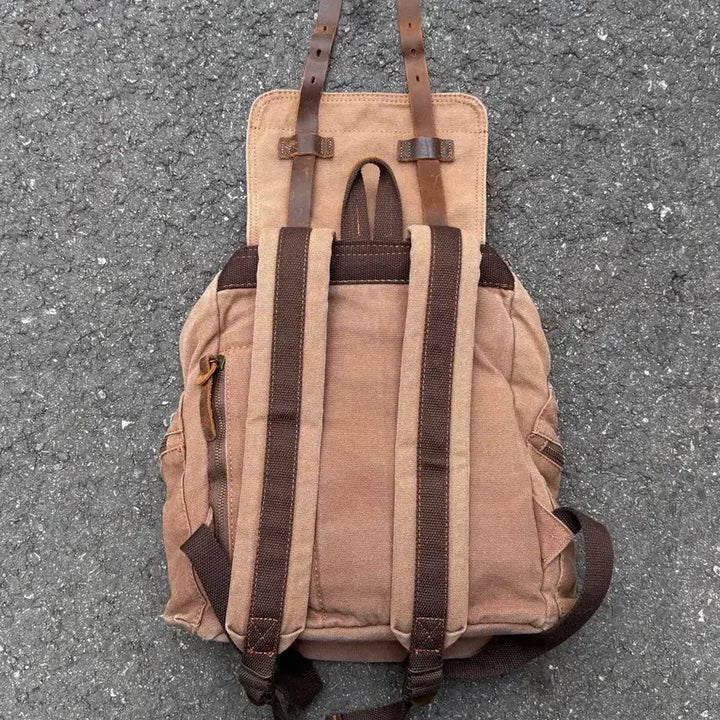 [BUNJANG] Vintage Leather Detail Canvas Backpack / 빈티지 레더 디테일 캔버스 백팩