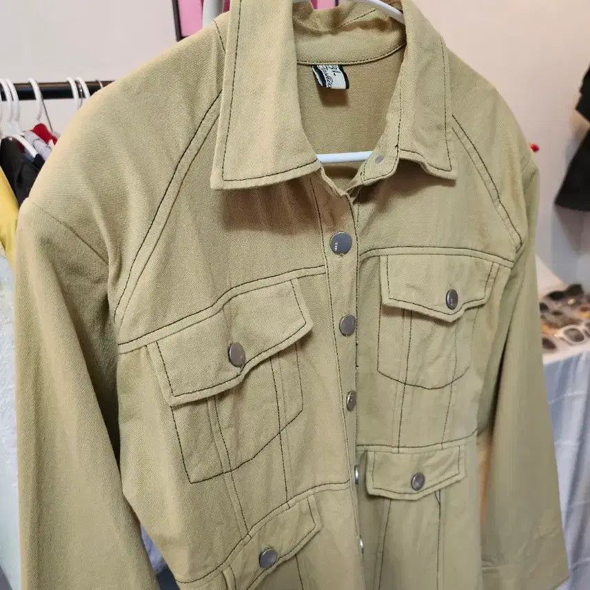 [SOLD OUT] 카키색 포켓 롱 셔츠 원피스