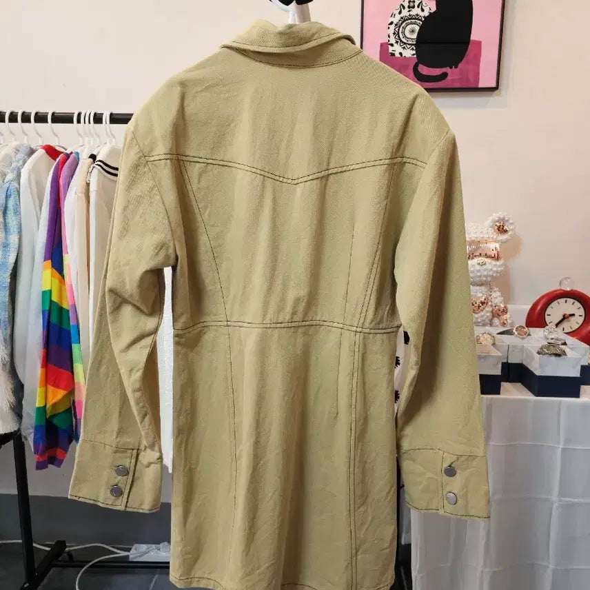 [SOLD OUT] 카키색 포켓 롱 셔츠 원피스