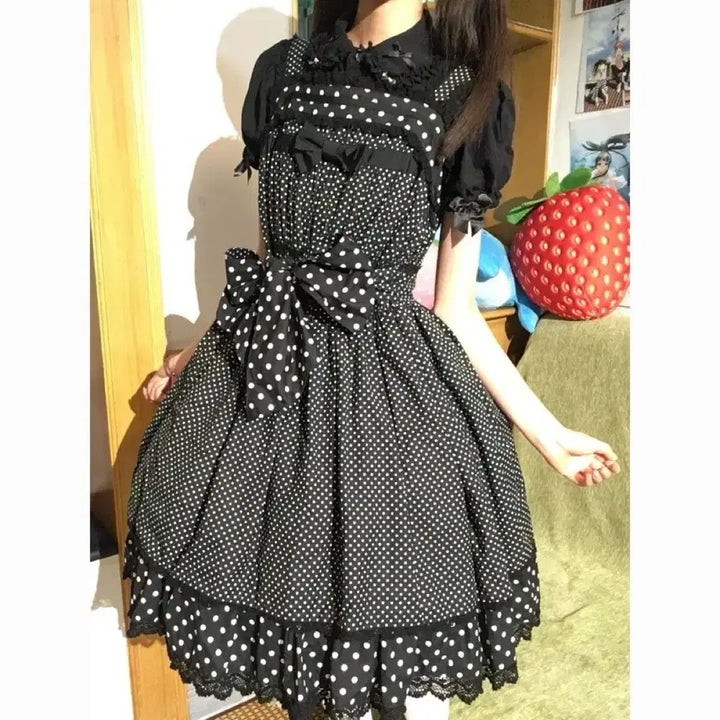 [BUNJANG] Black Dot Lace Lolita Dress Set / 블랙 도트 레이스 Lolita 로리타 상의+원피스 세트