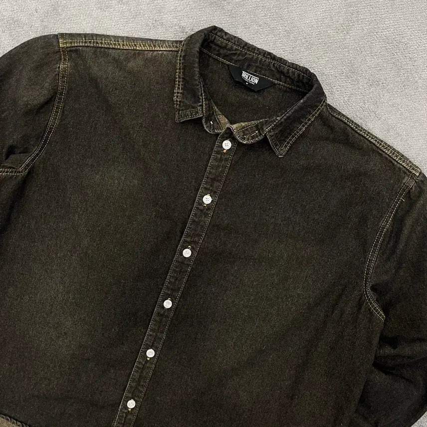 [BUNJANG] M Trillion Denim Shirt Black Washed Shirt / M Trillion 데님 셔츠 블랙 워싱 셔츠