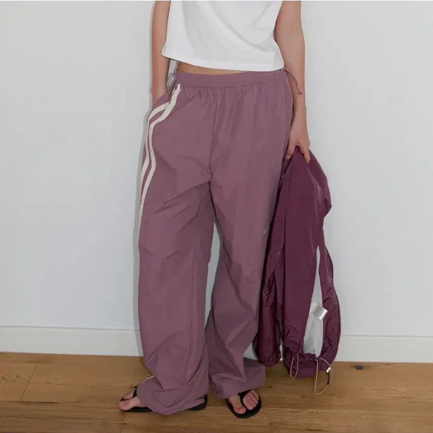[BUNJANG] Aeran Nylon Wide Wind Track Pants - Purple / 어랜 나일론 와이드 윈드 트랙 팬츠 -퍼플