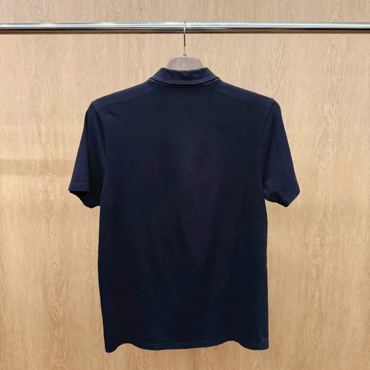 [BUNJANG] Donna Karan Half Zip PK Short Sleeve Shirt / 도나카란 하프 집업 PK 반팔 지퍼 디테일 화이트 가로 배색