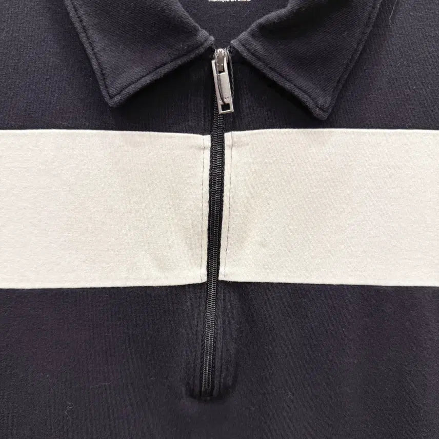 [BUNJANG] Donna Karan Half Zip PK Short Sleeve Shirt / 도나카란 하프 집업 PK 반팔 지퍼 디테일 화이트 가로 배색
