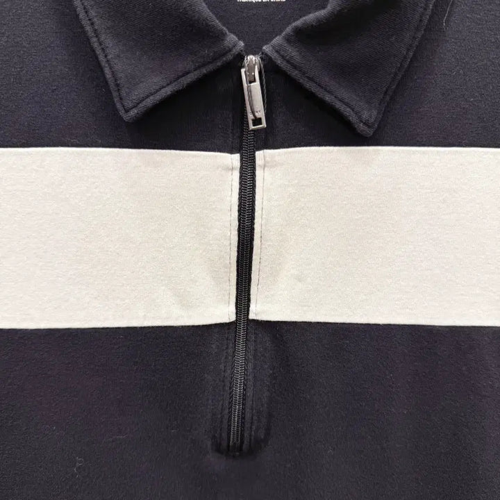 [BUNJANG] Donna Karan Half Zip PK Short Sleeve Shirt / 도나카란 하프 집업 PK 반팔 지퍼 디테일 화이트 가로 배색