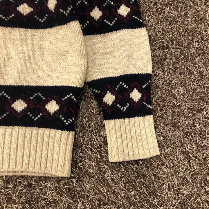 [BUNJANG] Beanpole Wool Shawl Collar Pattern Knit Sweater / 90 빈폴 울 숄카라 패턴 니트