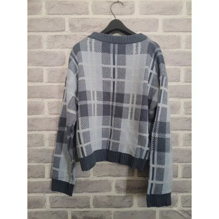 [BUNJANG] Woman Blue Check V-Neck Knit Sweater / 여성 블루 체크 브이넥 니트/알뜰한여우