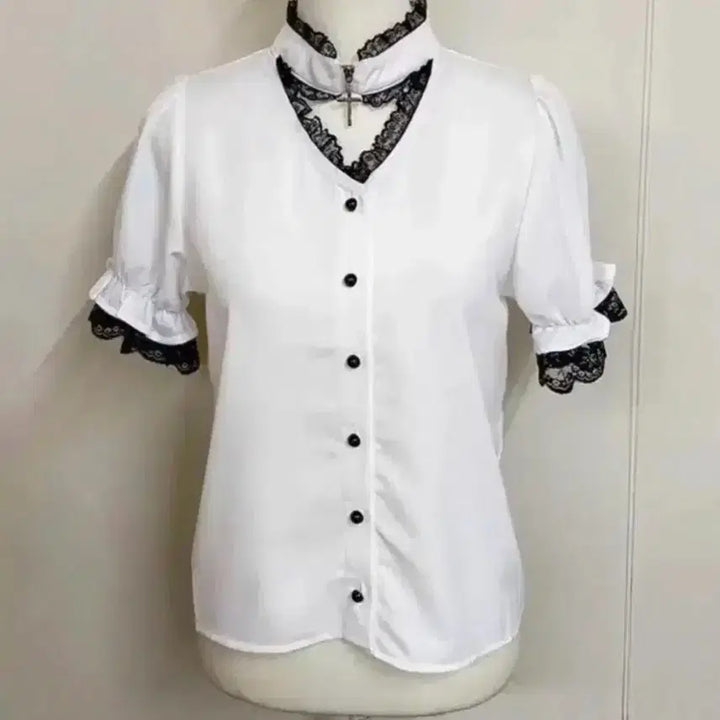[SOLD OUT] 교판) 마즈 화이트 십자가 초커 블라우스 양산형 지뢰계 스나계 양지뢰