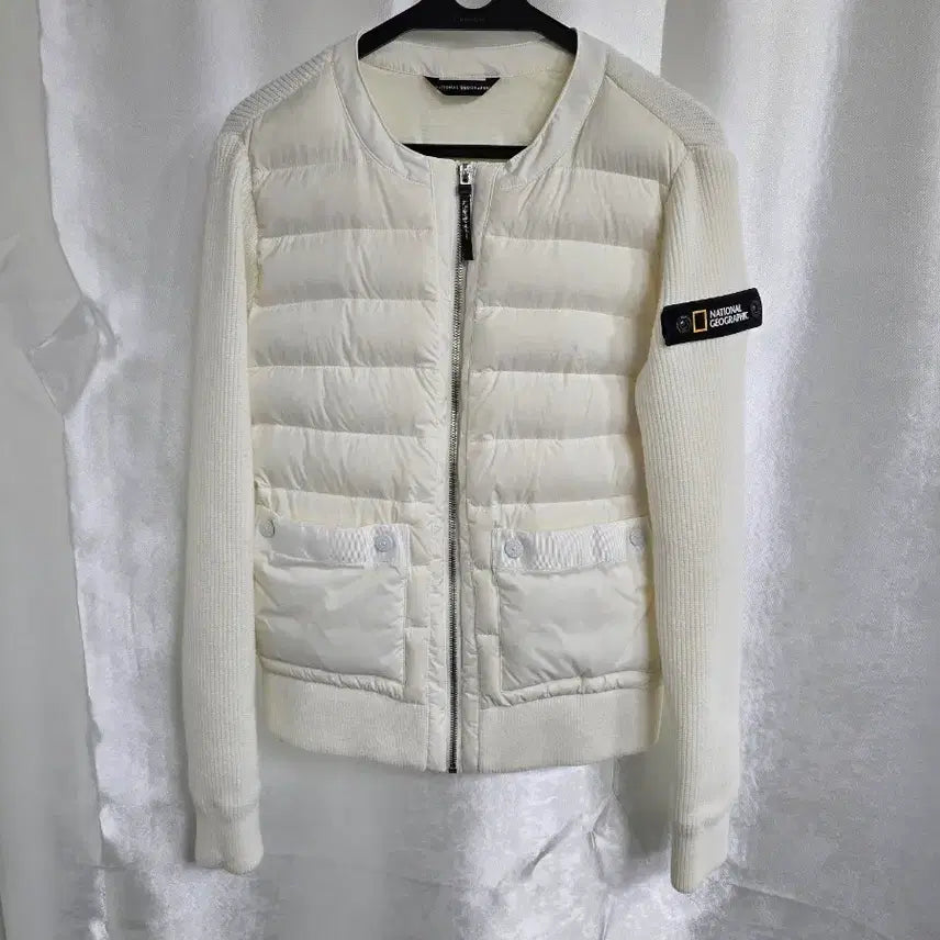 [BUNJANG] National Geographic White Padded Knit Cardigan / 내셔널지오그래픽 화이트 패딩 니트 가디건 (1871)