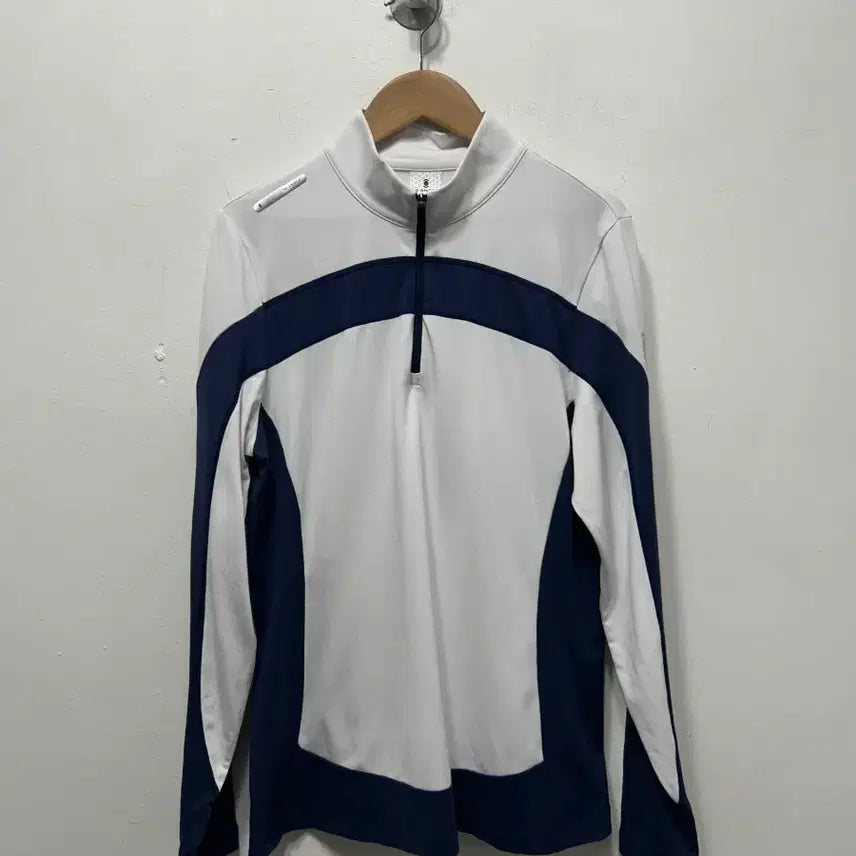 [BUNJANG] Wildangle M White/Navy Half-Neck Long Sleeve T-shirt / 와일드앵글 M 화이트/네이비 하프넥 긴팔 티셔츠
