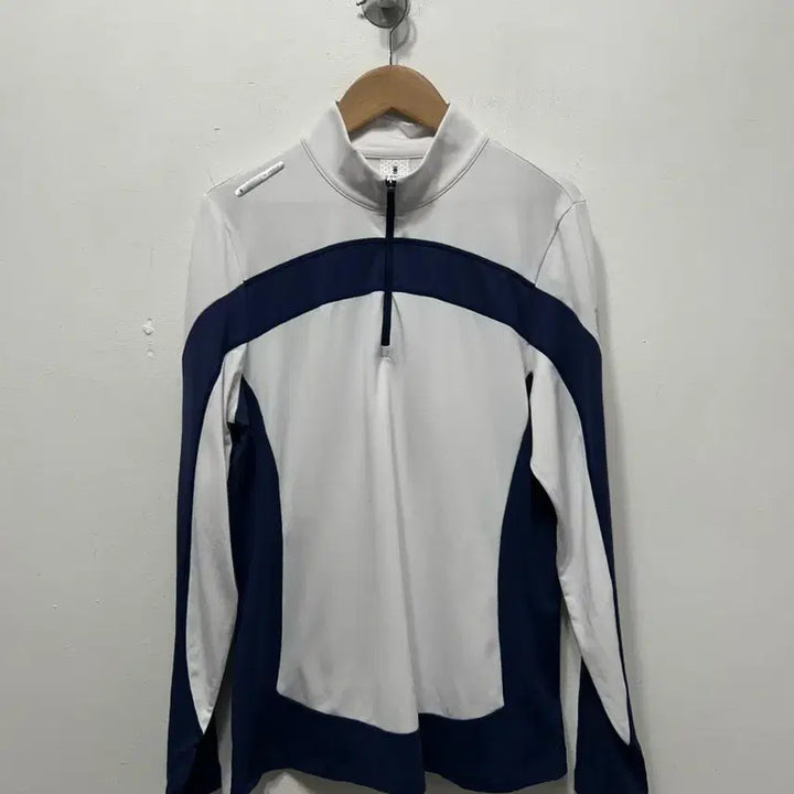 [BUNJANG] Wildangle M White/Navy Half-Neck Long Sleeve T-shirt / 와일드앵글 M 화이트/네이비 하프넥 긴팔 티셔츠