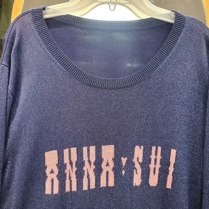 [BUNJANG] Anna Sui Genuine Logo Round Neck Knit - Dark Navy / 안나수이 정품 로고 포인트 라운드 니트 (상태 좋음)