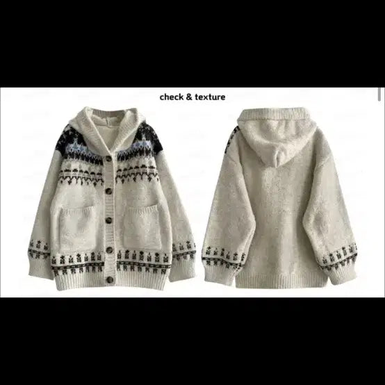 [BUNJANG] Nordic Pattern Hooded Cardigan Ivory / 노르딕 패턴 후드 가디건 아이보리