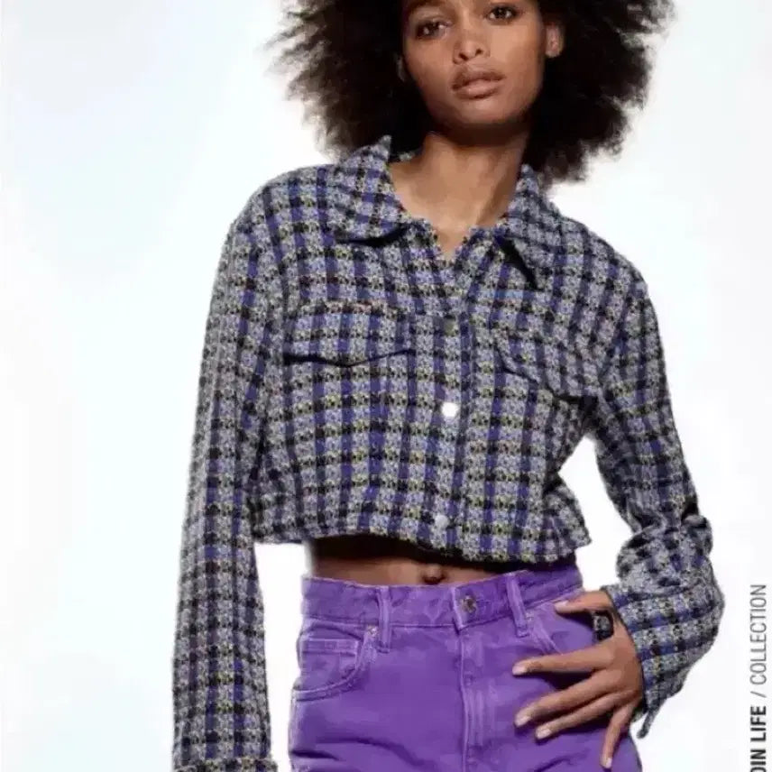 [BUNJANG] Zara Structured Cropped Tweed Check Jacket XS / 자라 스트럭처 크롭 트위드 체크 자켓 xs
