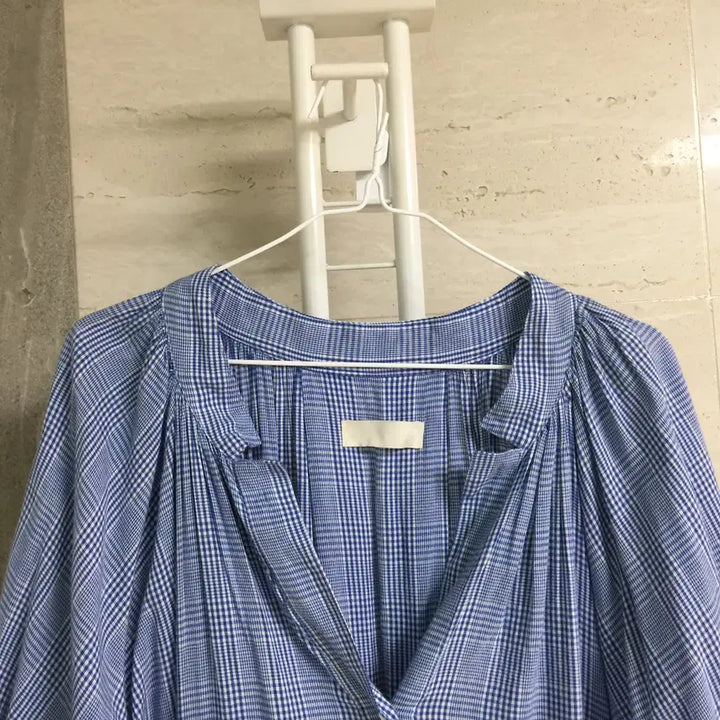 [BUNJANG] The Ilma Puff Sleeve Check Long Dress / 더일마 퍼프소매 체크 롱 원피스 free