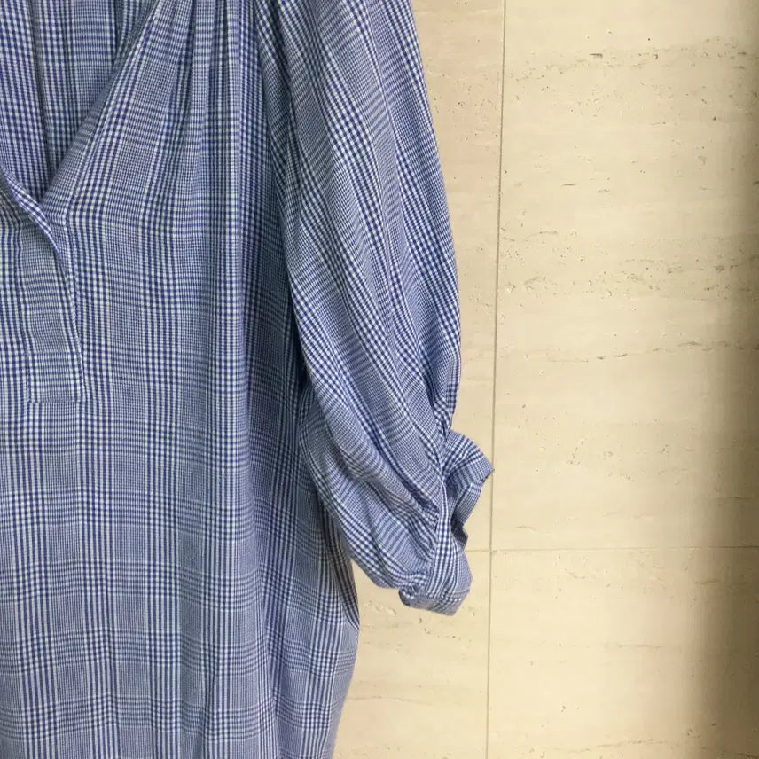 [BUNJANG] The Ilma Puff Sleeve Check Long Dress / 더일마 퍼프소매 체크 롱 원피스 free