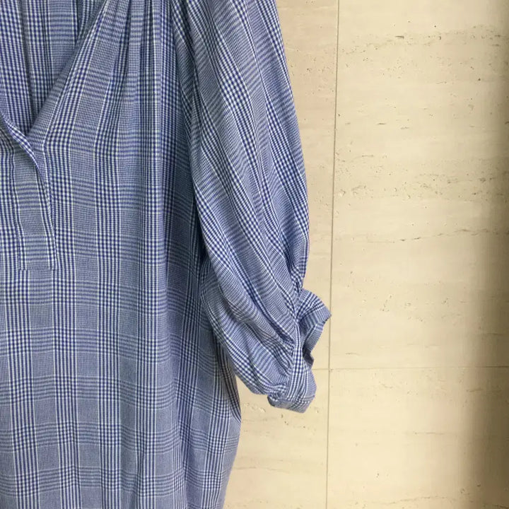 [BUNJANG] The Ilma Puff Sleeve Check Long Dress / 더일마 퍼프소매 체크 롱 원피스 free
