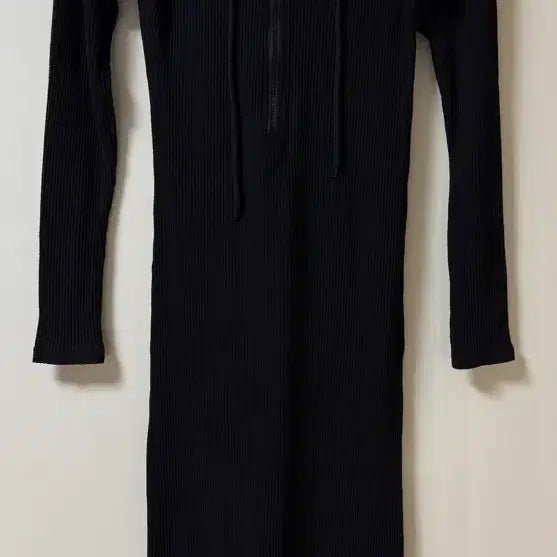 [BUNJANG] Black Ribbed Hooded Long Dress / 블랙 골지 후드 롱 원피스
