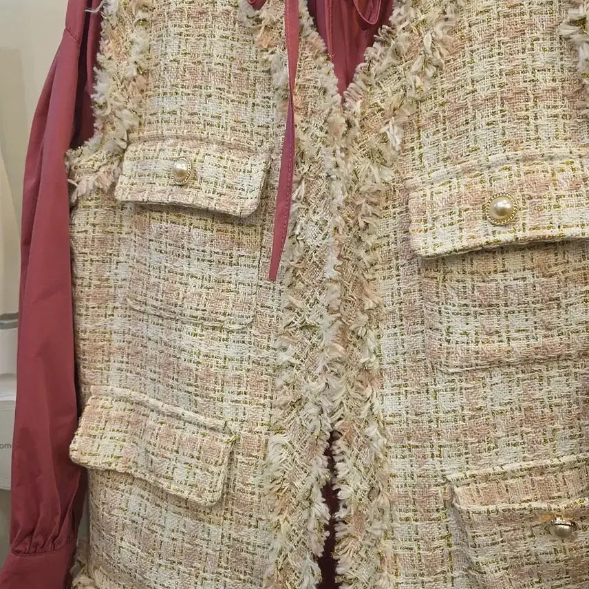 [BUNJANG] Tweed Vest - Pink / 트위드 조끼 핑크색 Free