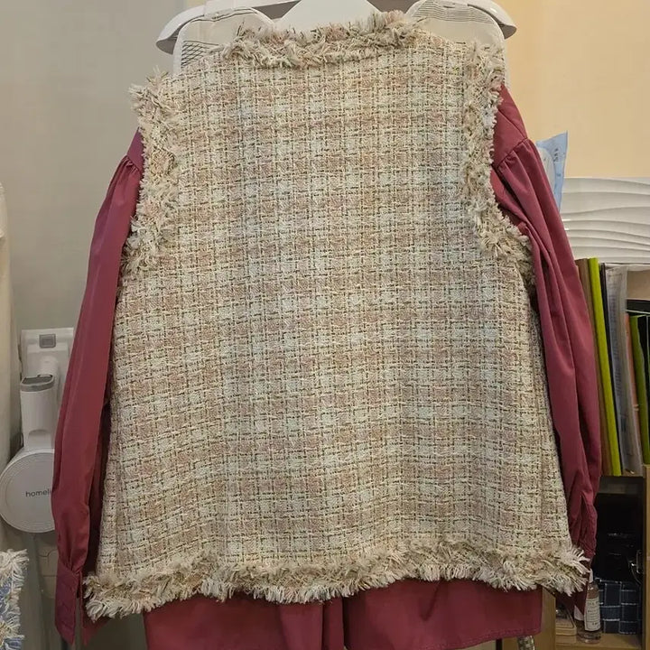 [BUNJANG] Tweed Vest - Pink / 트위드 조끼 핑크색 Free