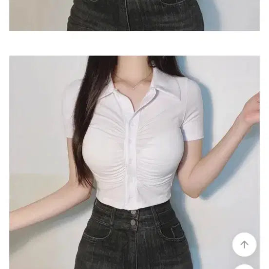 [BUNJANG] Cropped Ruffle Sleeve T-Shirt / 가슴셔링 크롭 반팔티 셔츠 새거