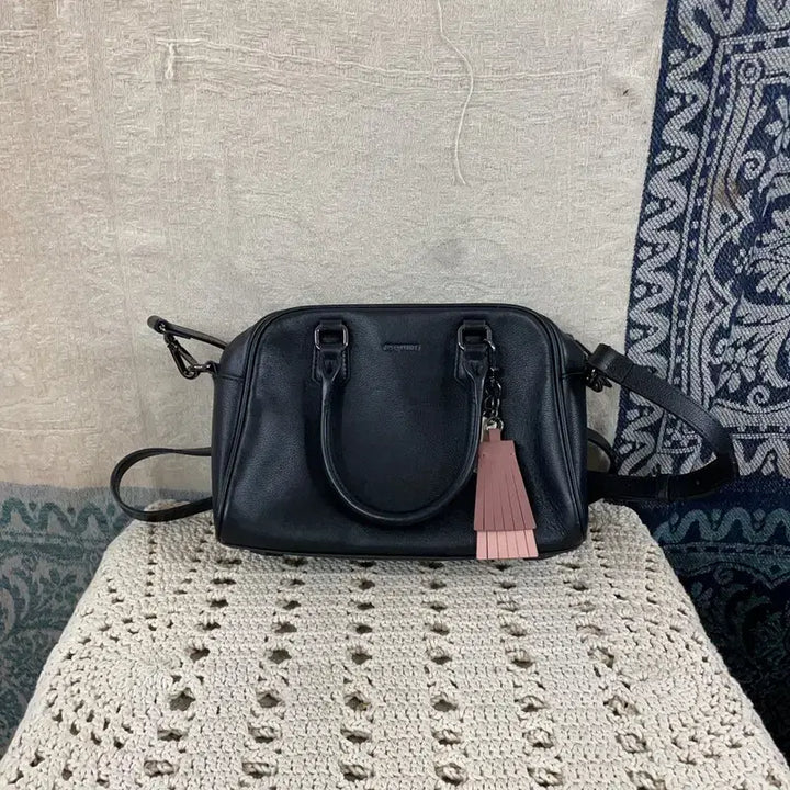 [BUNJANG] Esquire Black Leather Tote Crossbody Bag / [F] 에스콰이어 천연가죽 소가죽 블랙 토트백 크로스백 가방