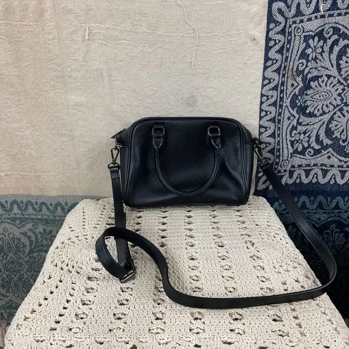 [BUNJANG] Esquire Black Leather Tote Crossbody Bag / [F] 에스콰이어 천연가죽 소가죽 블랙 토트백 크로스백 가방