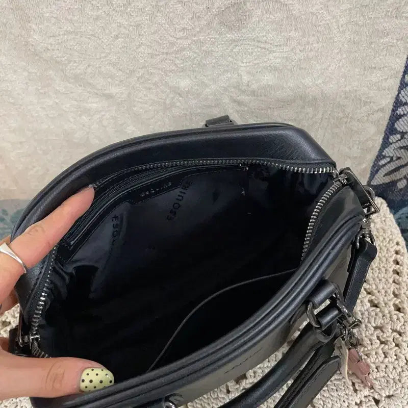 [BUNJANG] Esquire Black Leather Tote Crossbody Bag / [F] 에스콰이어 천연가죽 소가죽 블랙 토트백 크로스백 가방