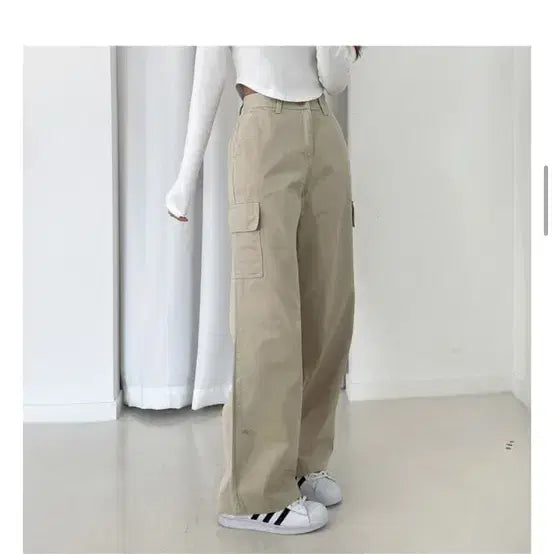 [BUNJANG] Cargo Wide Long Pants Beige S / 카고 와이드 롱 팬츠 베이지s