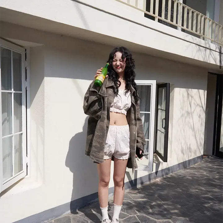 [BUNJANG] Langer Flower Pattern Crop Blouse / 랑거 플라워 패턴 크롭 블라우스