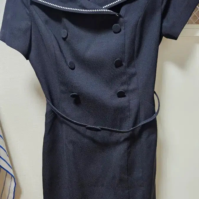 [BUNJANG] Kenneth Lady Navy Midi Dress with Belt / 케네스레이디 네이비 정장 스타일 원피스 벨트 세트